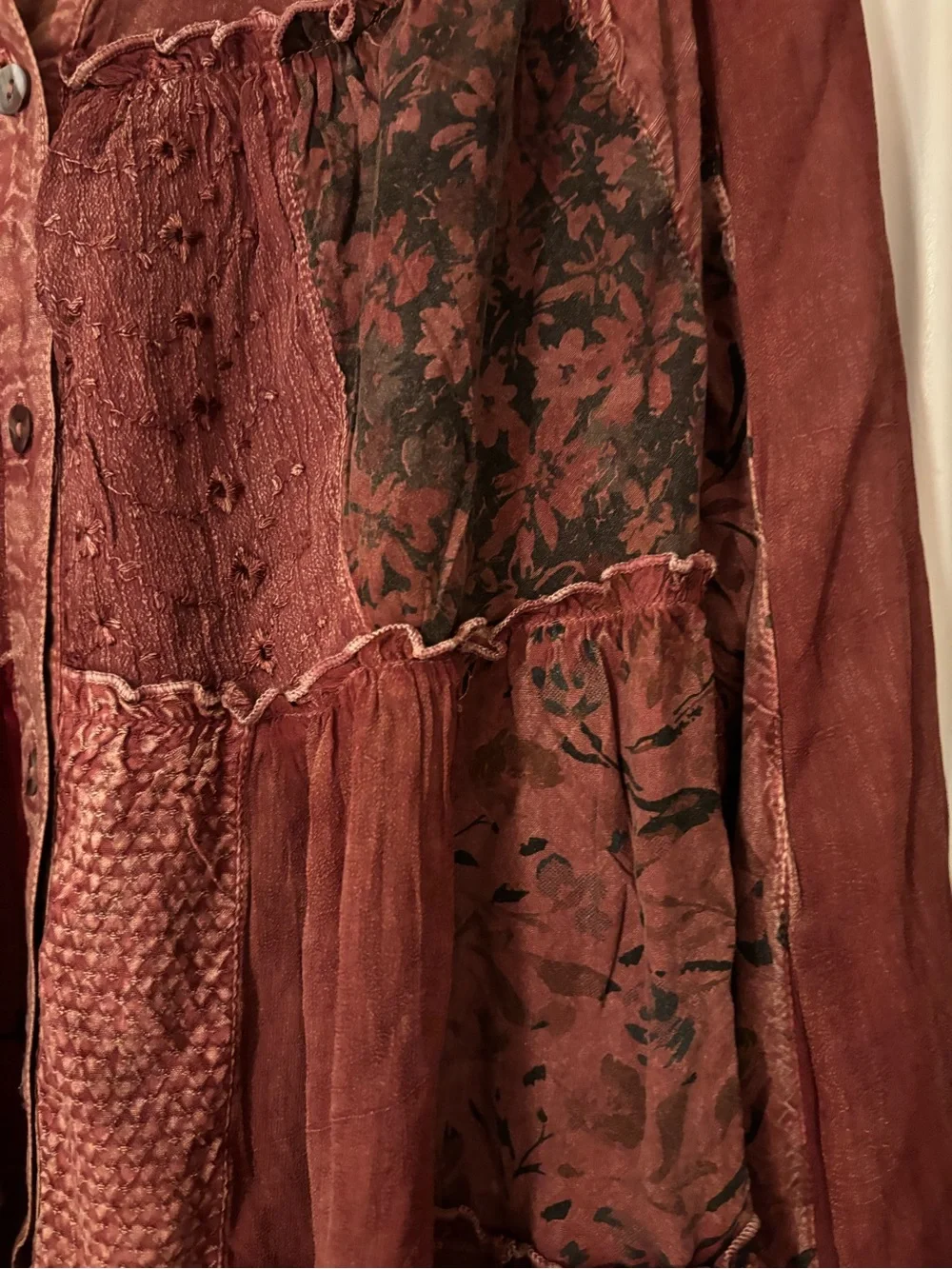 NWT - Burgundy Patchwork Boho Style Blouse - Picture 7 of 13